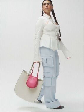 HANWEN Milk White w/ Olive Green Contrast Leah Carryall VGUC